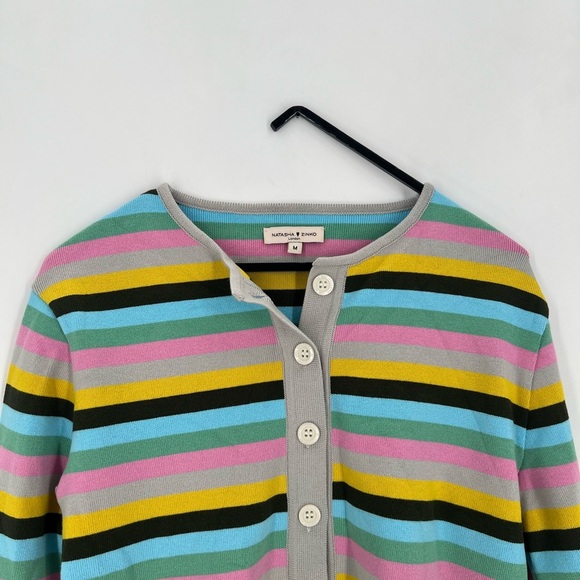 Natasha Zinko Rare Striped Knit Multicolor Button Front Henley Sweater - Picture 1 of 7